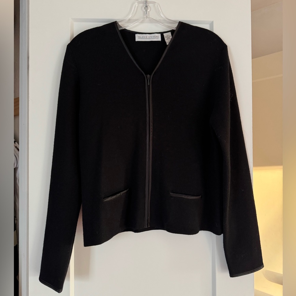 Valerie Stevens black zip-up cardigan sweater